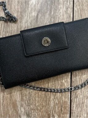 BVLGARI Black Leather Continental Wallet with Silver Hardware, Like new